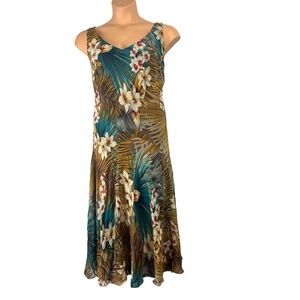 Jones New York Silk Tropical Floral V-Neck Midi Dress 20W Wedding Guest Resort